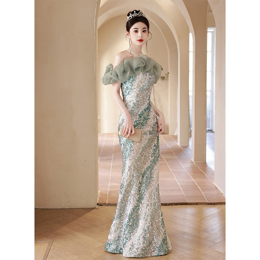French High-End Fishtail Skirt Ladies Banquet Elegant Evening Dress Skirt Women's Sequined High Sense Long Sexy Host