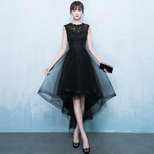 Evening Dress for Women 2024 New Short Front and Long Back Banquet Dress Party Show Thin Black Tuxedo Dress Short