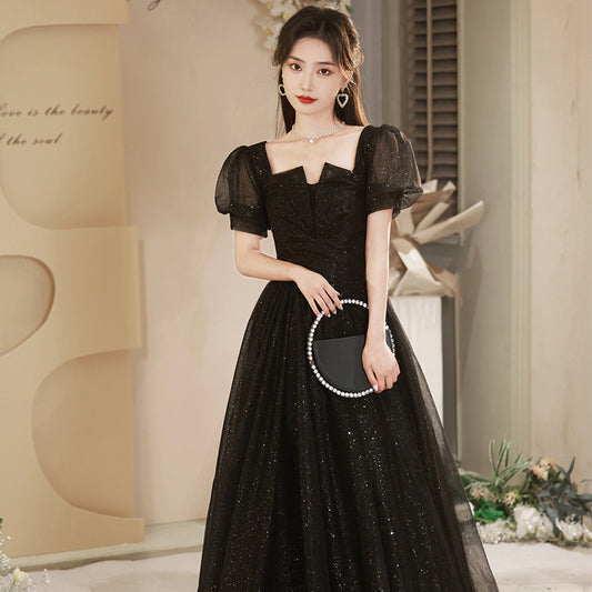 Evening Dress for Women High-End Banquet Host French Style High-Grade Black Annual Party Party Dress Light Luxury Minority Long Dress