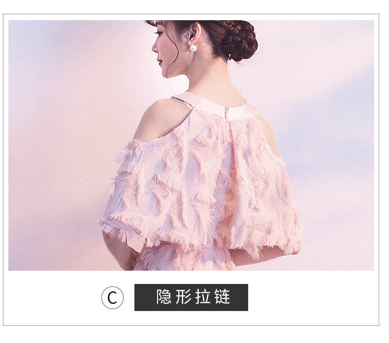Halter Banquet Evening Dress Dress Women's 2024 Autumn New Elegant Long Slimming Solo Art Exam Pink Bridesmaid