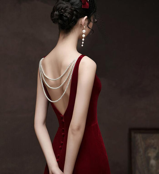 party dress Engagement Cheongsam French red wedding