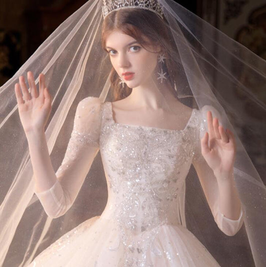 Wedding dress evening dress long sleeve Korean light gauze spring/summer princess Fengsen large size slimming drag dress