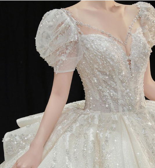 Wedding dress evening dress bride temperament big tail palace style French light contracted woman small spring