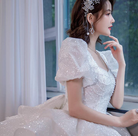 Wedding dress evening dress bride long sleeves big tail princess wind small cover arm wedding dress women spring