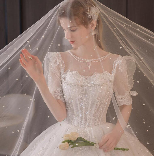 Wedding dress evening dress bride main yarn retro heavy industry light gauze dress wedding women drag tail slimming