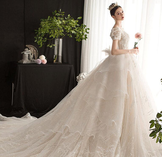 Wedding dress Vintage evening dress wedding dress 2022 new bride conservative trailing palace Tingherbon Heavy Industry dream simple neat show thin