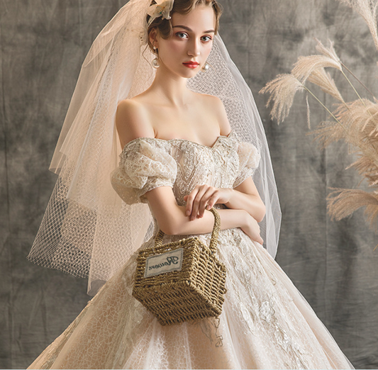 Wedding dress evening dress one-shoulder wedding dress bride starry sky super fairy dream luxury big tail