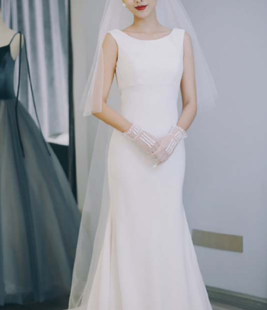 French light satin satin with simple trailing 2021 new palace bride wedding