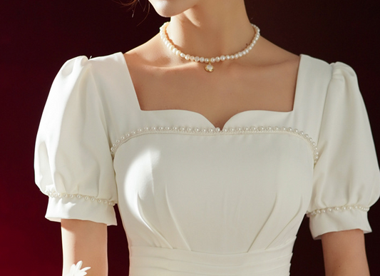 White evening dress usually can wear summer ladies banquet temperament French dress satin