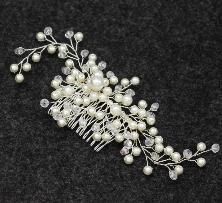 Foreign trade cross-border bride handcrafted pearl hair dressing ornaments copper silver wedding dress accessories headdress