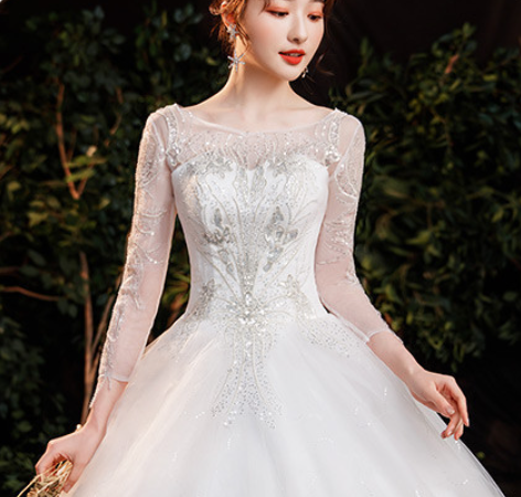 Wedding dress evening dress bride with one shoulder long sleeves simple light wedding dress wholesale small high waist