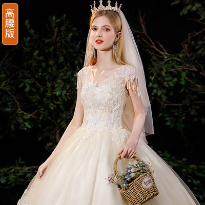 French Wedding Dress OFF SHOULDER Temperament Bride Starry Sky V-neck off-Shoulder Small H992