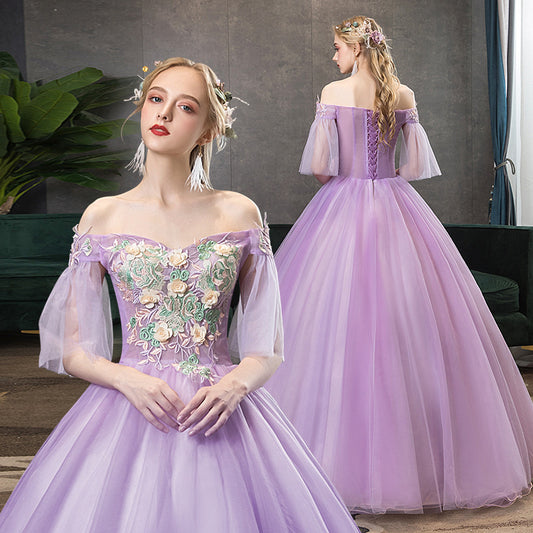 Purple Dress Wedding Dress for Students Art Exam Dress Stage Solo Pettiskirt Annual Meeting Host Evening Dress Long Performance Dress for Women H779