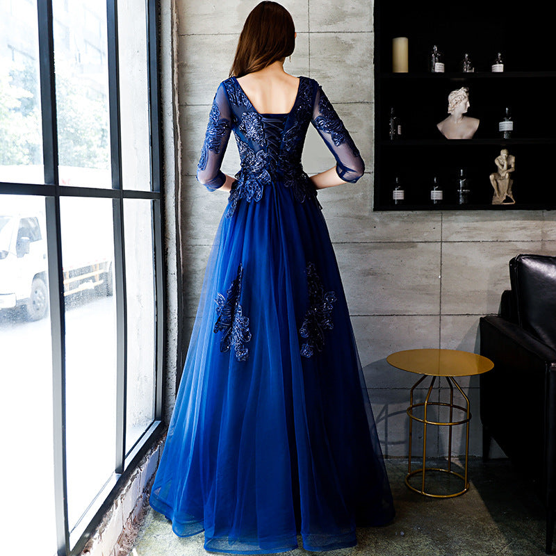 Dinner Dress Ball Dresses Gala Gown Blue Lace Flower Banquet Evening Dress Women'S Fashion New Long Art Exam Host Birthday Party H2932