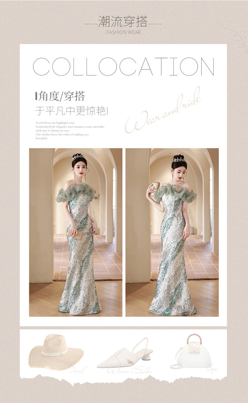 French High-End Fishtail Skirt Ladies Banquet Elegant Evening Dress Skirt Women's Sequined High Sense Long Sexy Host