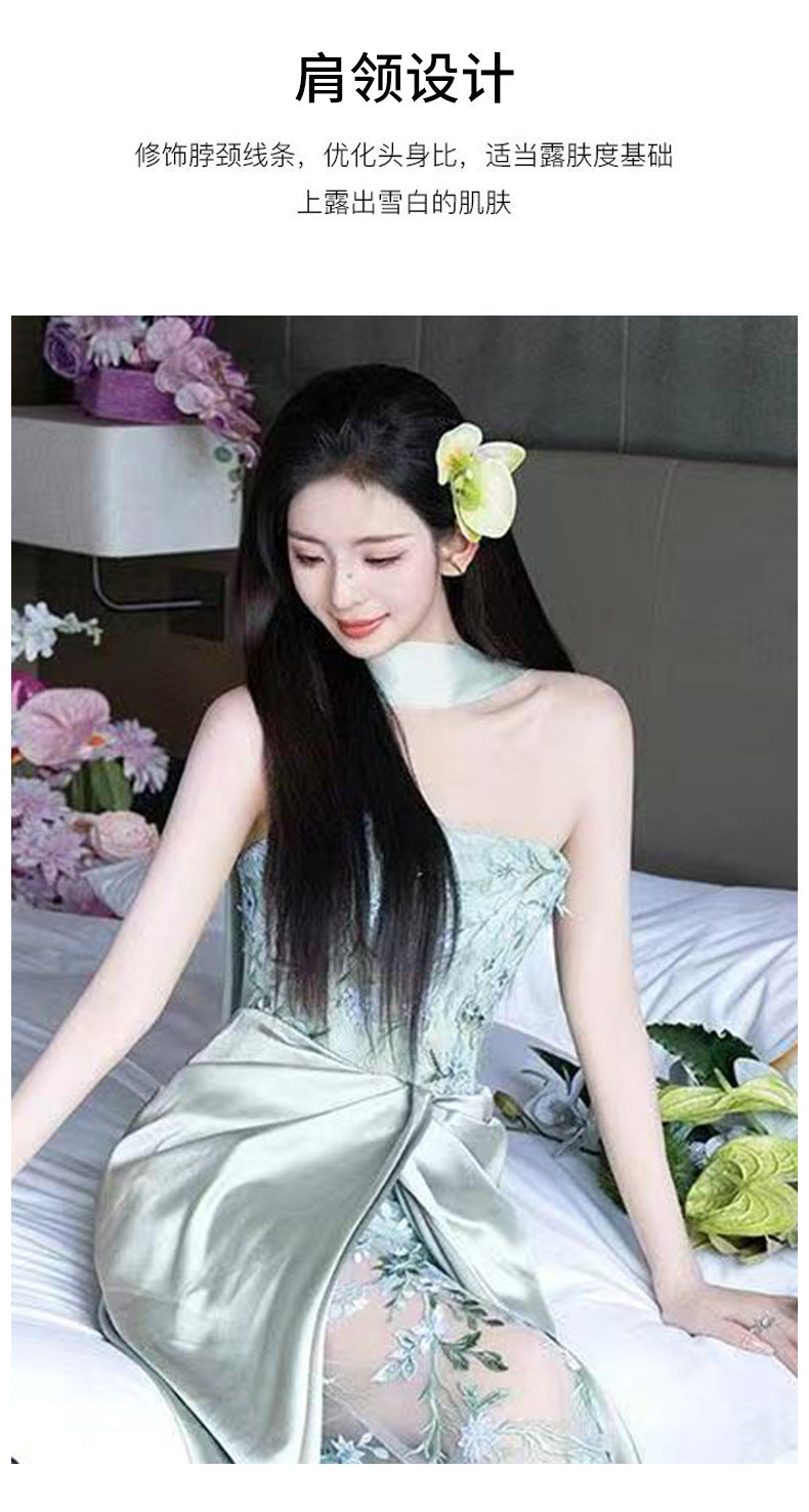 New Chinese Style Morning Gowns Women's 2024 New High-Grade Tube Top Bride Engagement Dress Chinese Style Wedding Toast Dress