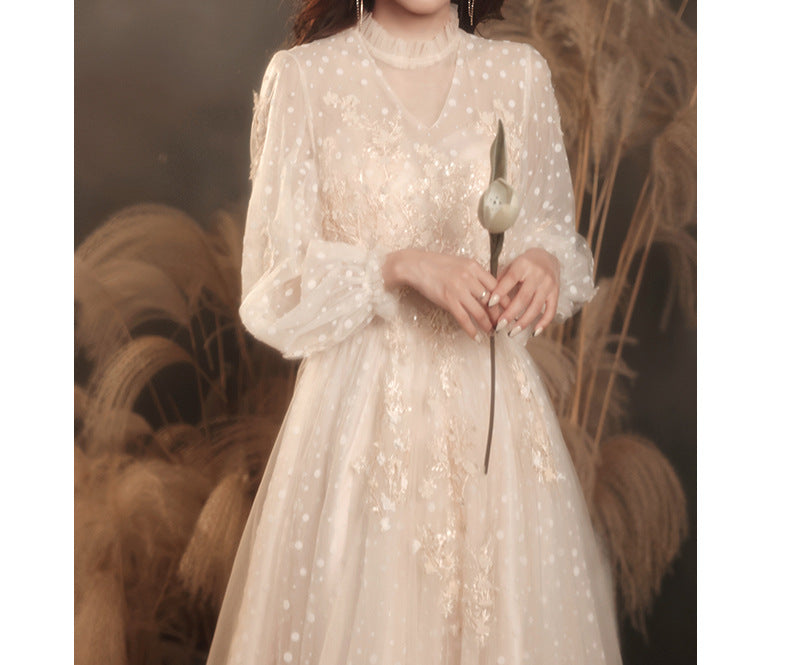 Banquet Evening Dress 2024 New Champagne Long Sleeve Socialite Dress Party Host Birthday Annual Meeting Dress