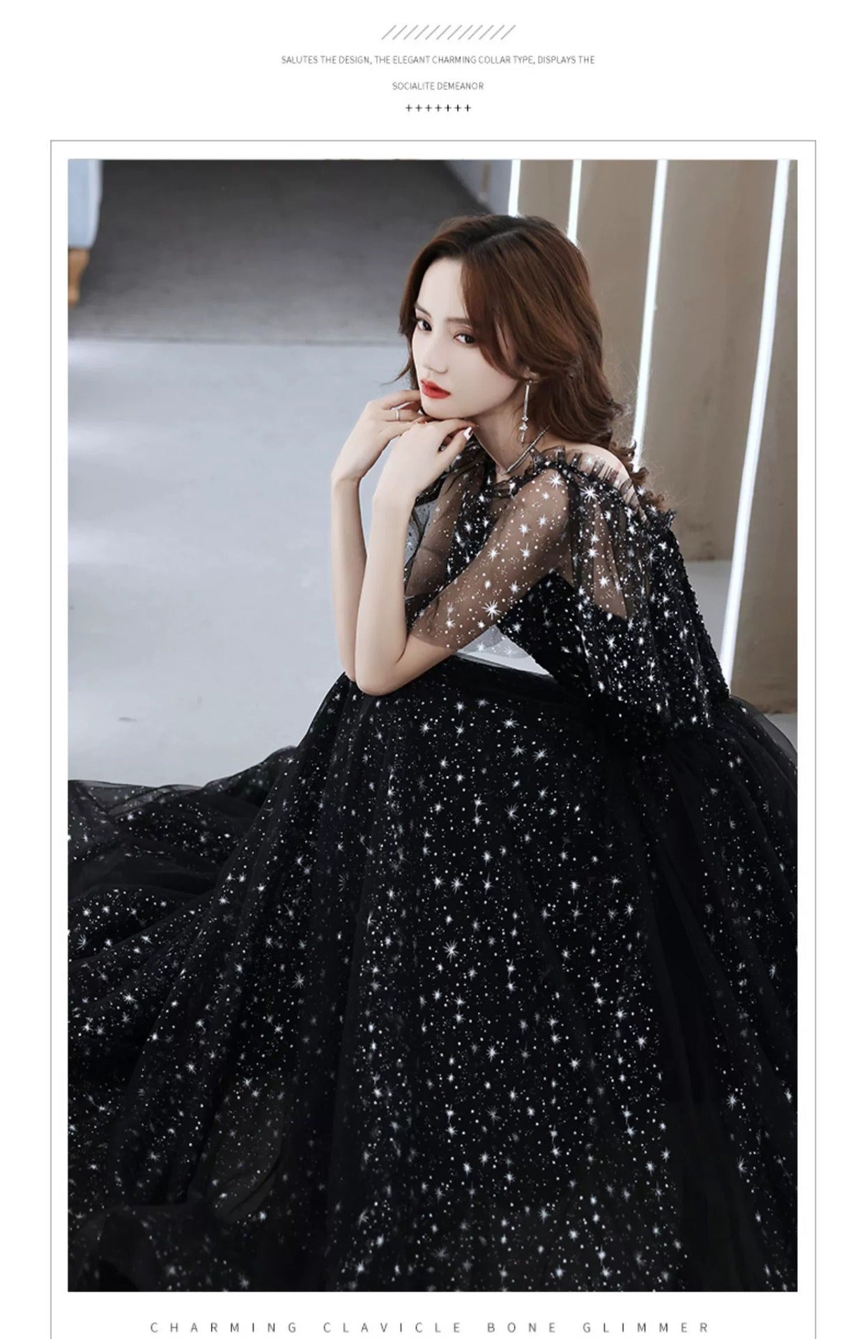 Black Evening Dress Women's High Sense Host Banquet 2024 New Autumn High-End Temperament Light Luxury Minority