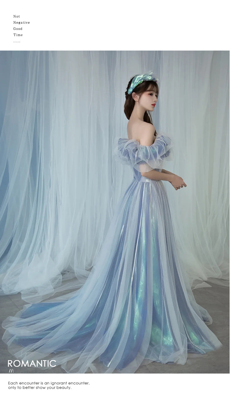 Haze Blue Fairy Evening Dress for Women Banquet Host Socialite Birthday New Elegant Dignified Evening Party Dress