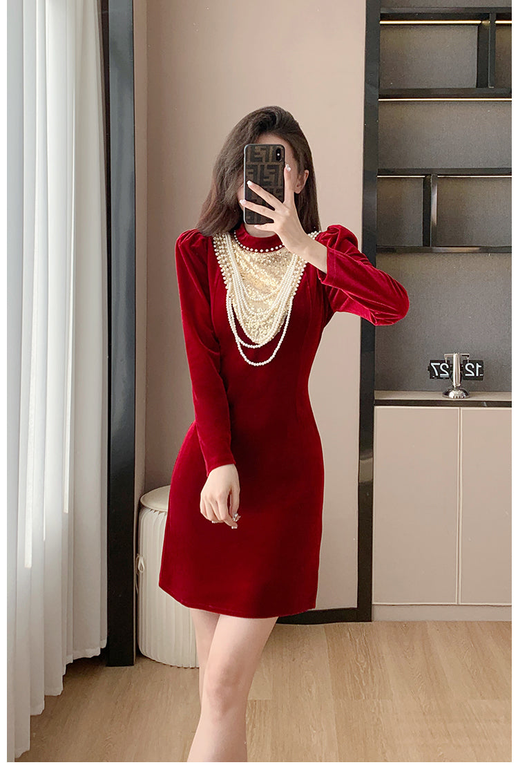 Toast Dress Bride 2023 Winter New Velvet Long Sleeves Engagement Evening Dress Women's High-Grade Host Dress