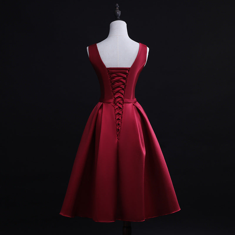 Bridal Toast Dress New Spring Short Red V-neck Engagement Return Wedding Dress for Women Slim Fit Slimming