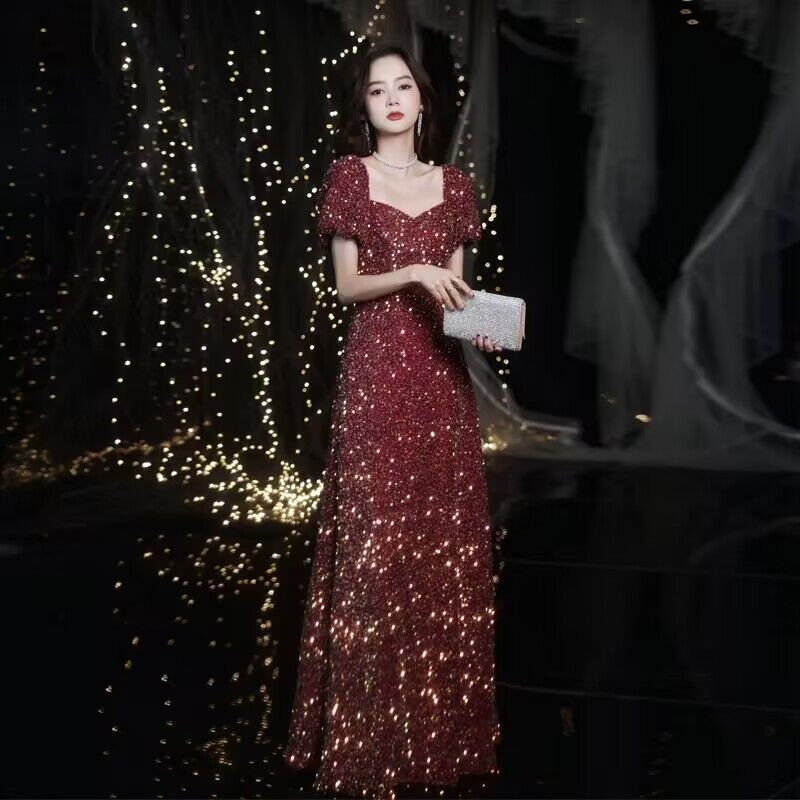 3183 Evening Dress Women's New Annual Party Banquet Temperament Entry Lux Niche High-End Host High Sense Dress