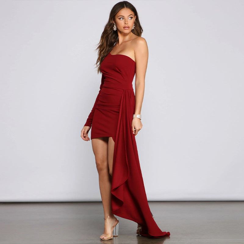 Summer Women's Dress Solid Color Backless Pleated Hip Skirt EBay Independent Stand Shoulder Long Sleeve Ribbon Dress Women