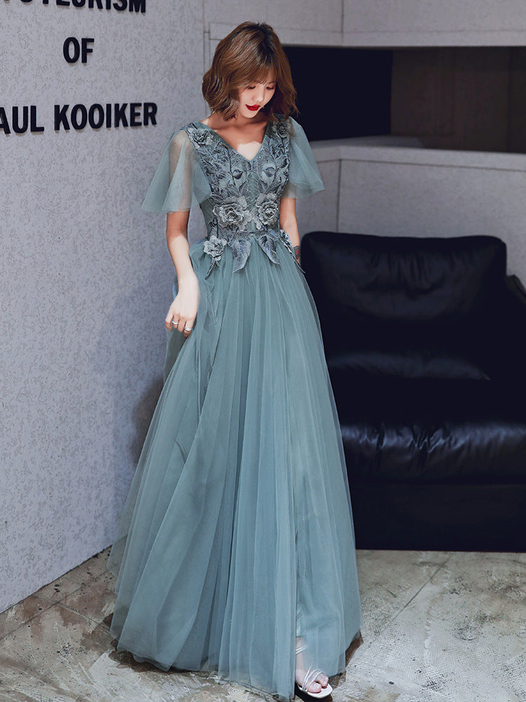 Evening Dress Ball Gown Lace Flower Prom Dresses Banquet Long Skirt H2223