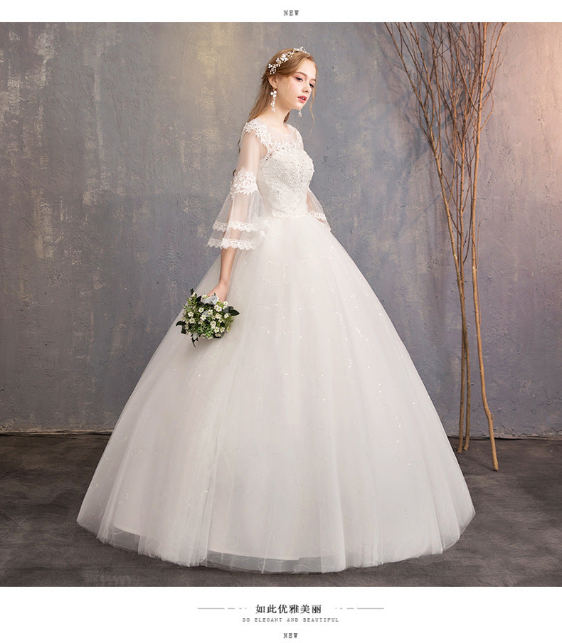 Wedding Dress 2024 New off-Shoulder Half Sleeve Korean Style Bridal Wedding Dress Floor-Length plus Size Slimming Wedding Dress Wholesale H16