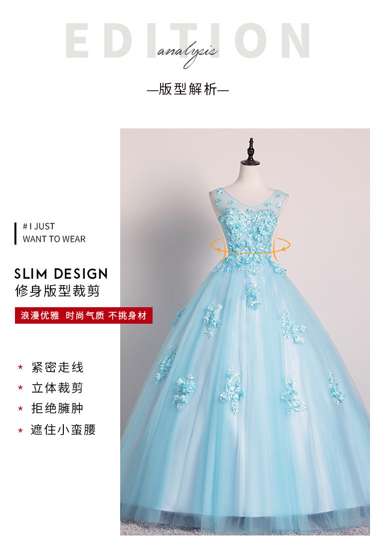 New 2024 Color Wedding Dress Haze Blue Gown Solo Performance Costume Female Noble Vocal Music Art Test Pettiskirt Modern