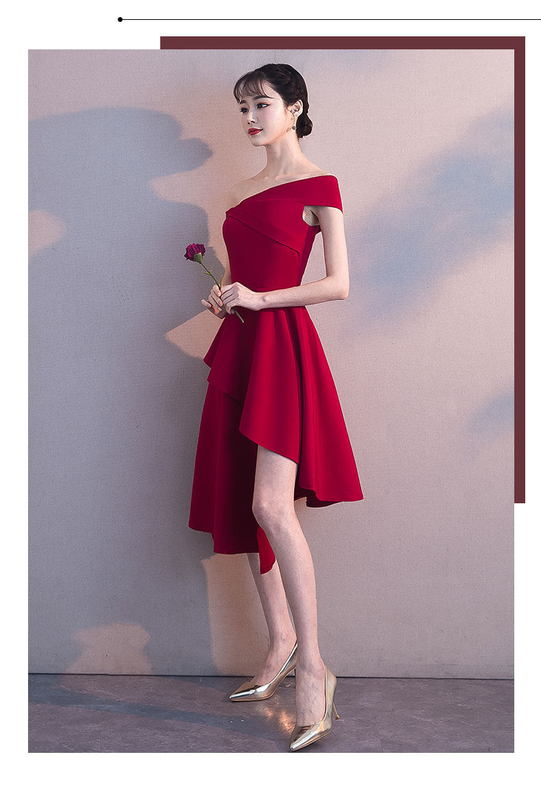 off-Shoulder Toast Dress 2023 Summer New Modern Bride Wedding Red Banquet Small Evening Dress Skirt Women's Slimming