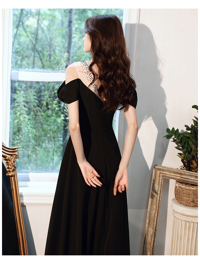 Black Evening Dress for Women 2024 New Daily Style Long Elegant Dress Host Ladies Party Dress