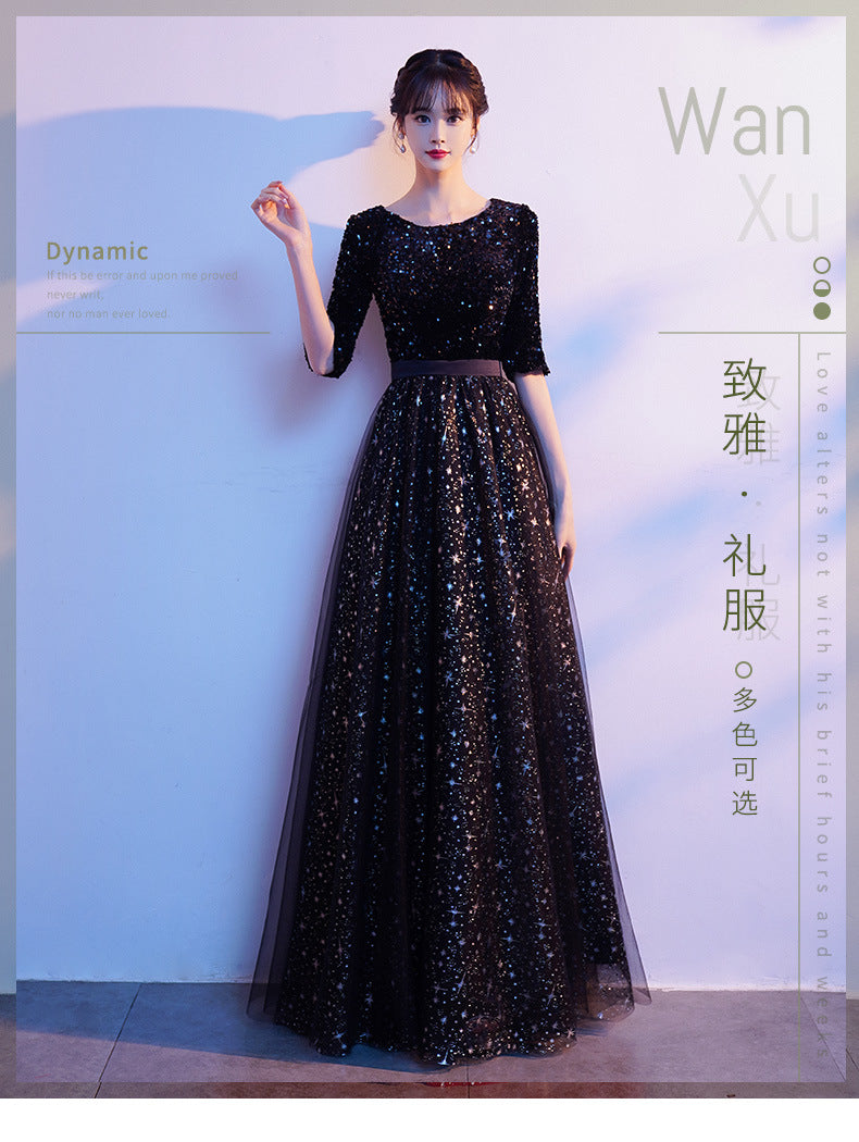 Banquet Evening Dress Dress Black Paillette Western Style Clothing Dresses H98923