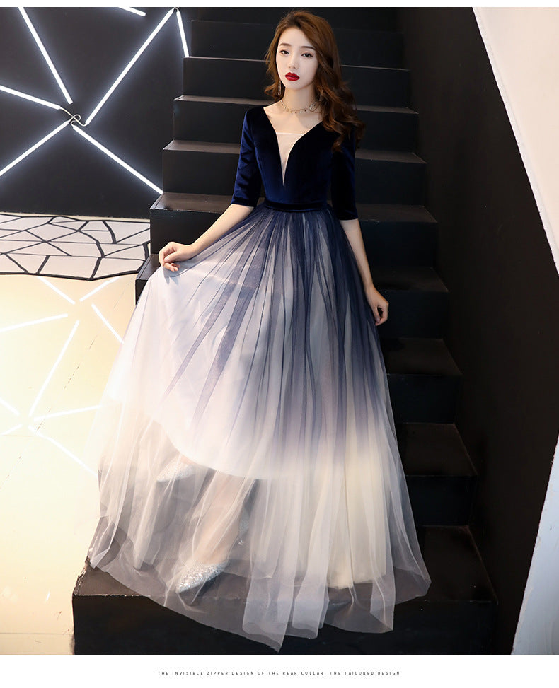 Evening Dress for Women 2024 New Banquet Mid-Sleeve Long Slimming Annual Meeting Socialite Dress Evening Dress for Women Autumn and Winter