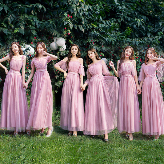 Bridesmaid Dress for Women 2024 New Summer Long Slimming Fairy Temperament Graduation Performance Host Chorus Sisters Gift Wholesale