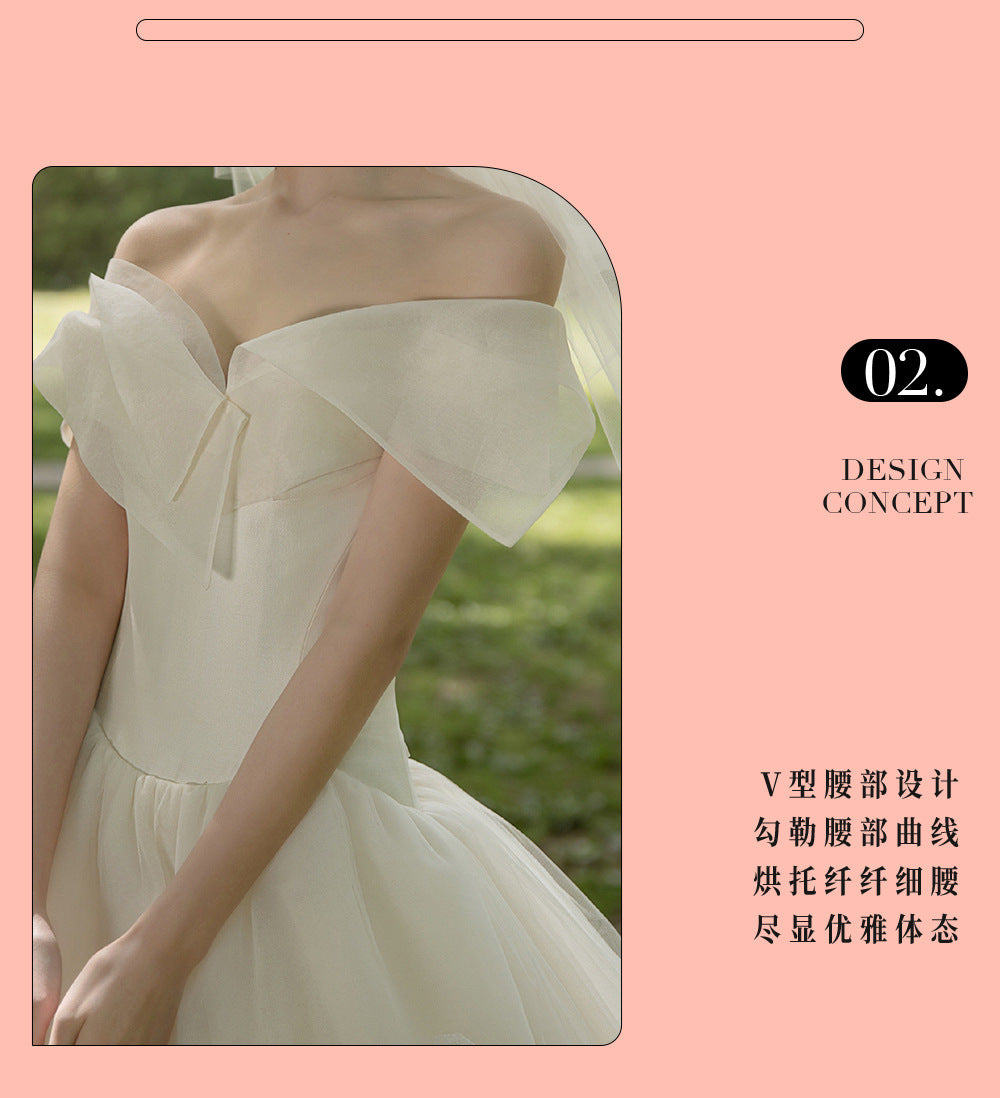 Light Wedding Dress 2024 New Bridal Main Yarn off-Shoulder Simple Satin Wedding Clothes Light Wedding Travel Shoot Floor-Length Wedding Dress