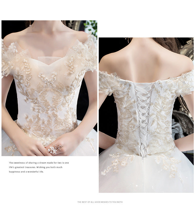 Wedding Dress Bridal New French Style Floor-Length Simple Forest Style Slimming Off-Shoulder Studio Light Wedding Dress H25