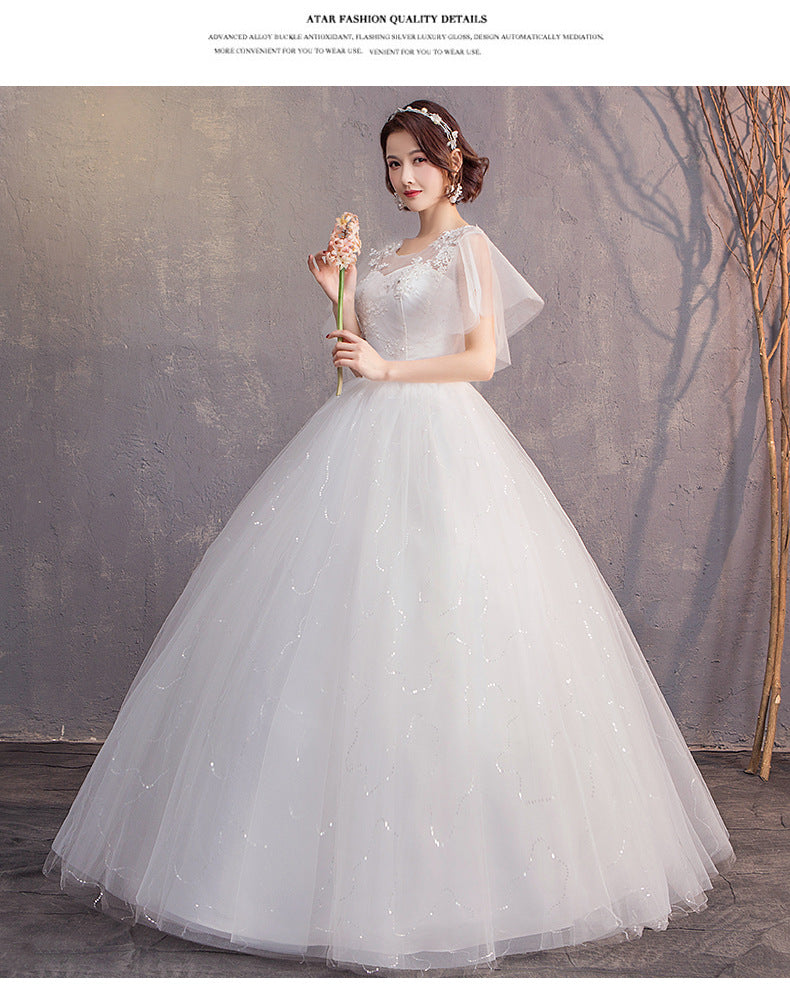 Wedding Dress Bride 2024 New Sexy Slim Fit Floor-Length Mori Fashion Korean Style Double Shoulder Bell Sleeve Wedding Dress