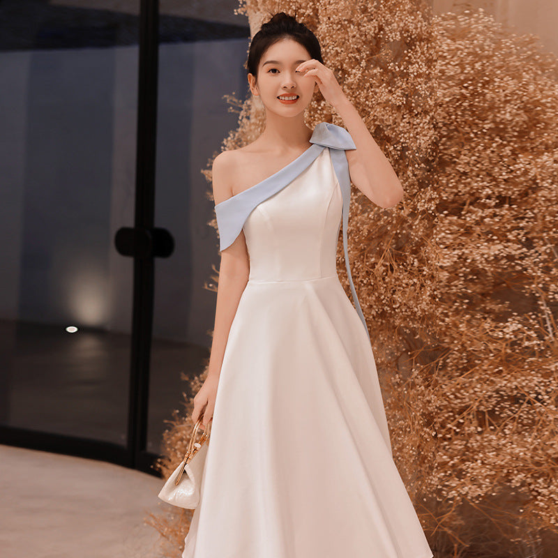 White One Shoulder Little Evening Dress Dress Women's Engagement Birthday Party Usually Wear Light Luxury Minority Light Luxury Art Student