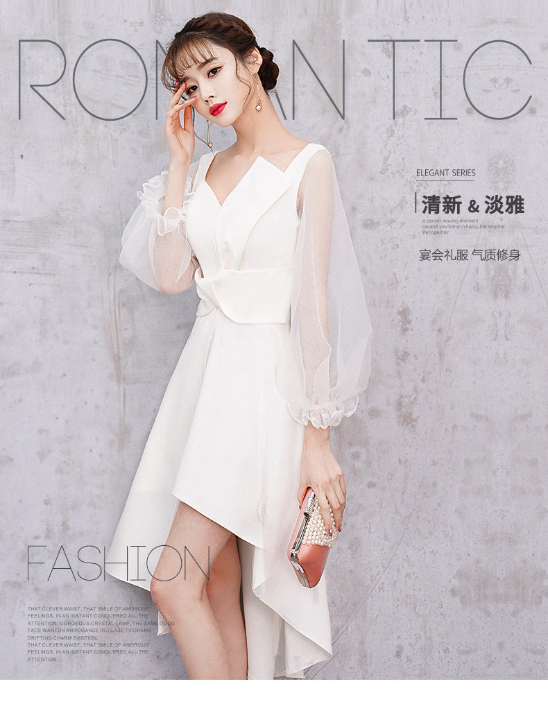 Banquet Evening Dress Female 2023 New Style White Fairy Student Dress Daily Style Temperament Dress Slimming