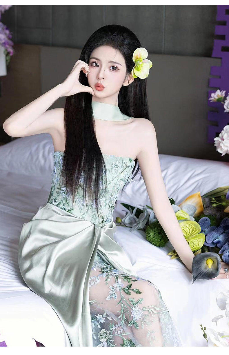 New Chinese Style Morning Gowns Women's 2024 New High-Grade Tube Top Bride Engagement Dress Chinese Style Wedding Toast Dress