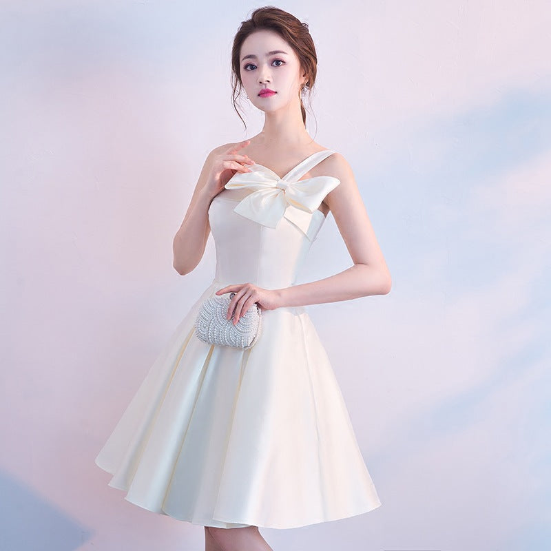 Women's Tube Top Evening Dress White Short 2024 Autumn Bridesmaid Niche Daily Style Birthday Dress