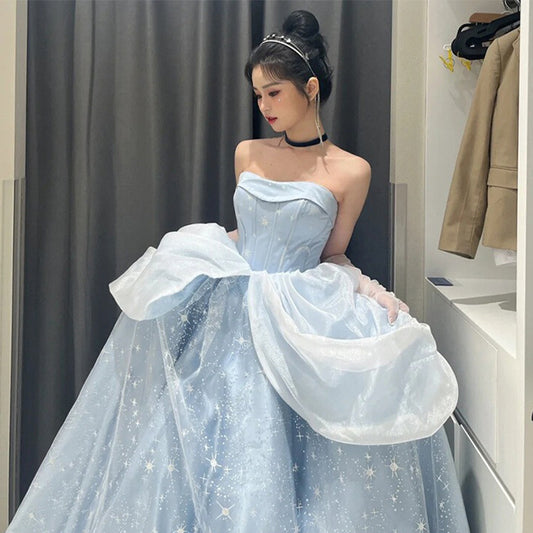 Evening Dress Women's, Blue Fairy High Sense Niche Princess Adult Ceremony Light Luxury Temperament Ladies Banquet Dress