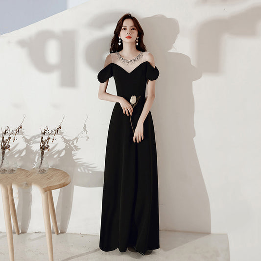 Black Evening Dress for Women 2024 New Daily Style Long Elegant Dress Host Ladies Party Dress