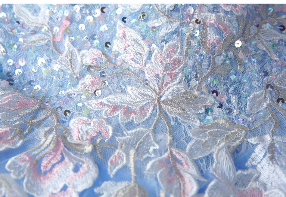 Super Fairy Wedding Dress 2024 Autumn Blue Flower Art Exam Catwalk Fashion Trend Foreign Trade Banquet Evening Dress for Women