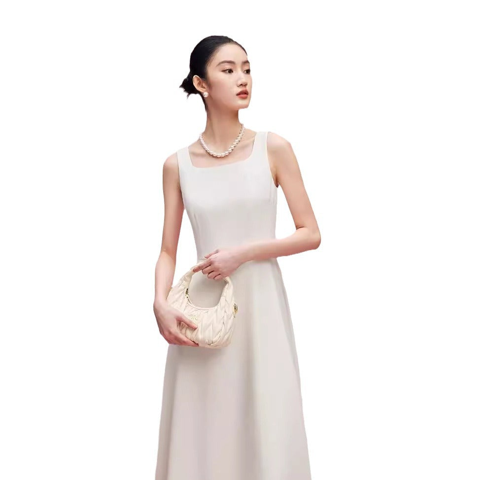 French Style White Dress 2024 New Sleeveless Vest Dress for Women Summer Fashion Slimming Long Dress