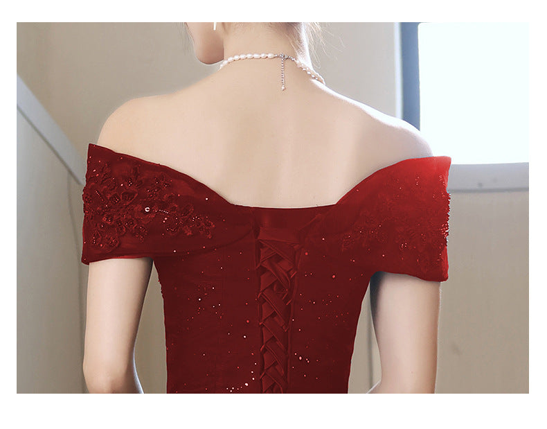 Toast Dress Bride 2024 New Autumn Women's High-End Red Engagement Evening Dress Light Luxury Minority Elegant Wedding Banquet