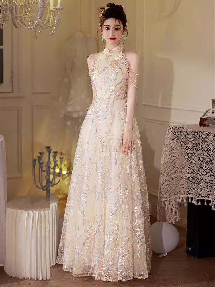 New Chinese Style High-End Light Luxury Engagement Evening Dress Women's 2024 New High-End Toast Dress Bride Temperament Long