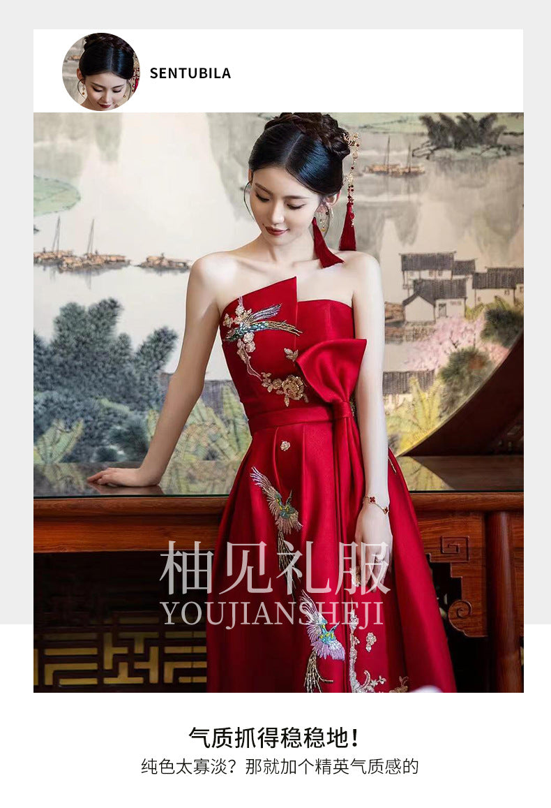 New Chinese Toast Clothing 2024 New Tube Top Morning Gowns Women's Bride Engagement Formal Dress Toast Clothing out of the Court Banquet Back to the Door Clothing