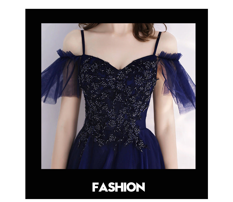 Evening Dress Women's Simple and Elegant Autumn Elegant Long Banquet Sling Host's Dress Dress Toast Dress